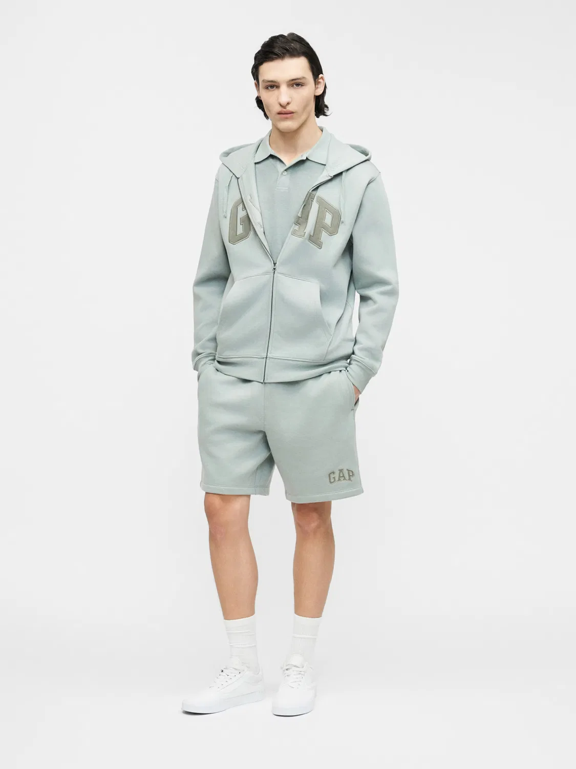 Толстовка на молнии Gap Heritage цвет хаки, мятный — фото 4