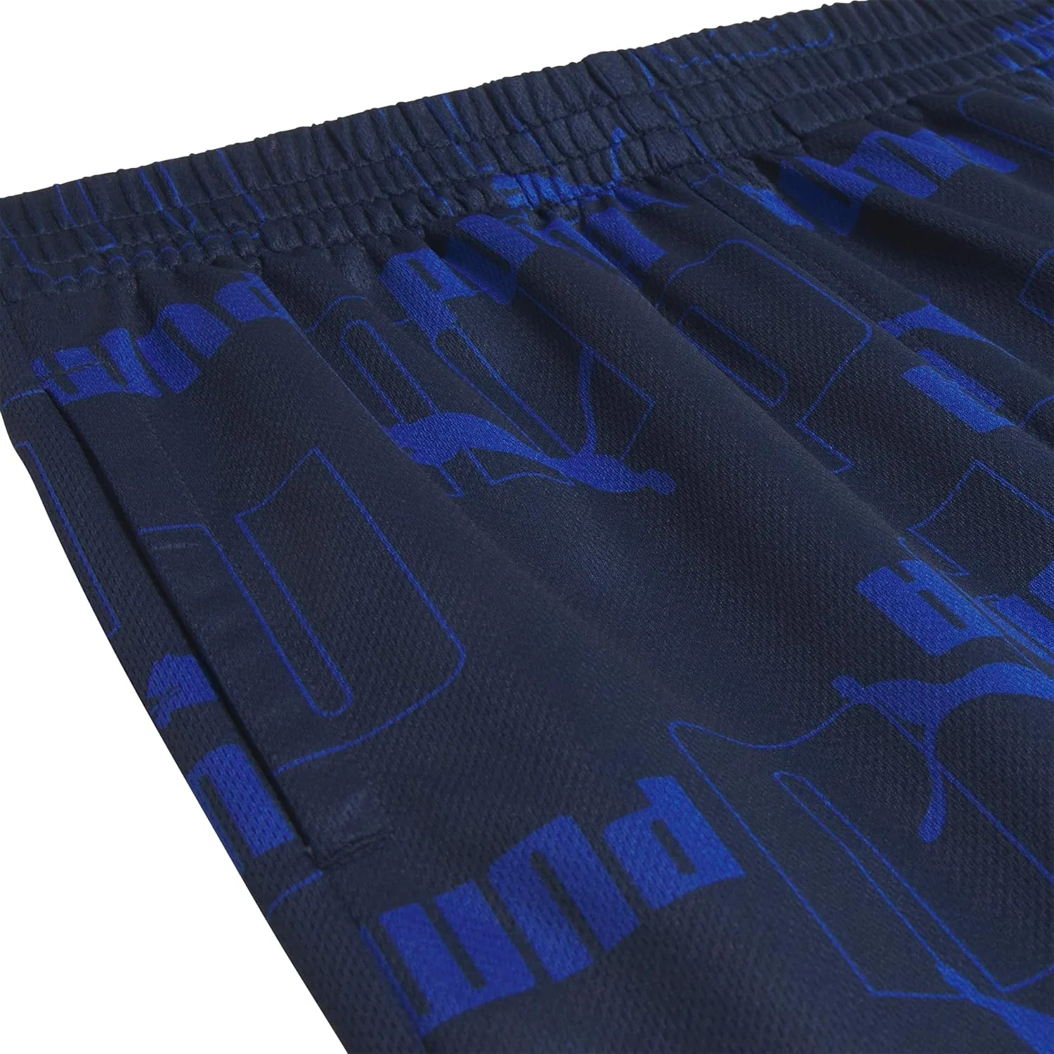 Детские спортивные шорты Puma Essential, с логотипом и принтом, эластичный пояс, Navy Print - Mesh — фото 3