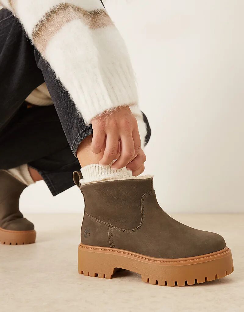 Ботинки челси Timberland Stone Street на платформе с подкладкой из искусственного меха темно-коричневого цвета из кожи — фото 2