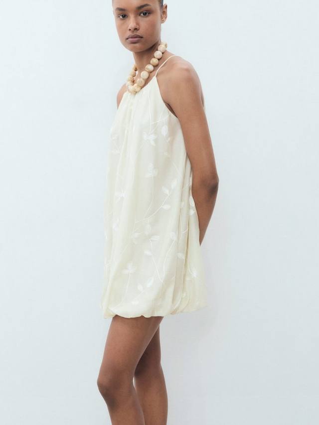 

Вышитое мини-платье Tania-H без рукавов Mango, Natural White