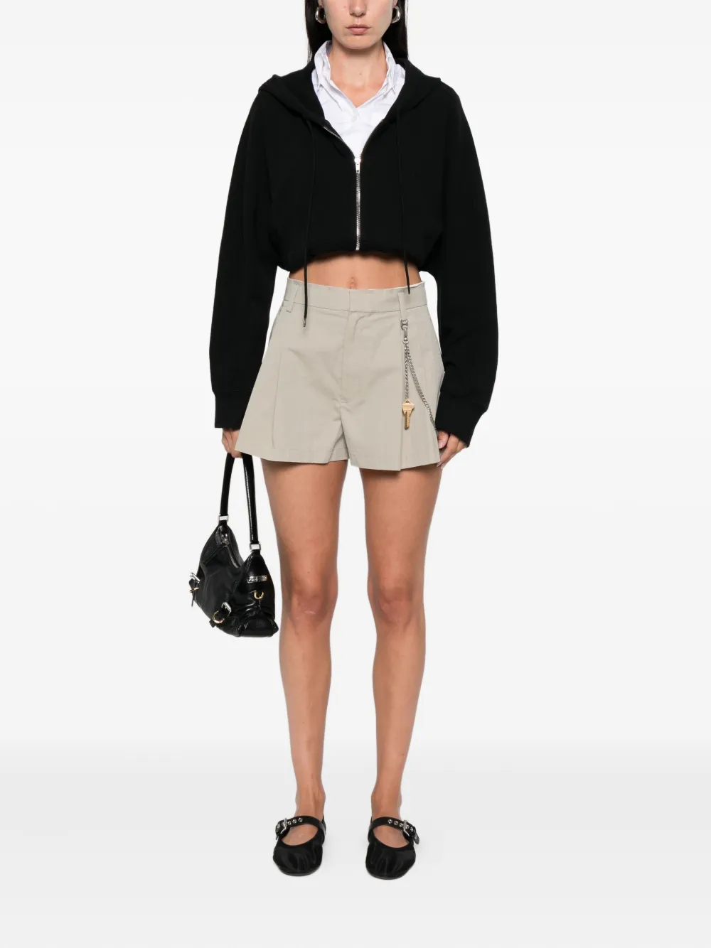 Шорты с цепочкой и складками Alexander Wang, зеленый — фото 2