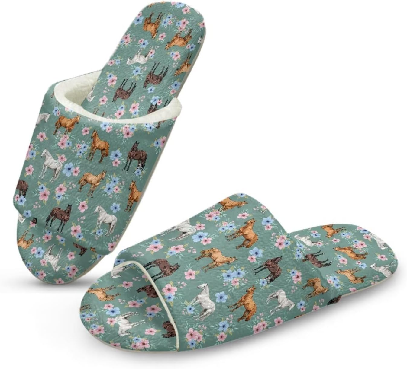 

Домашние тапочки Forchrinse для женщин и мужчин с открытым носком, гостевые тапочки, можно стирать, многоразовые, для спа и отеля, Horse Flower Printed
