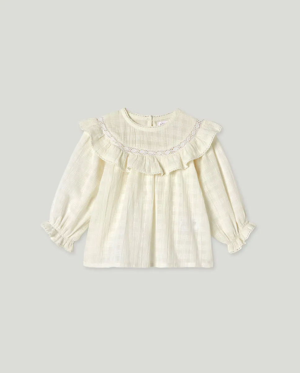 

Однотонная блузка с длинным рукавом для малышки Baby El Corte Inglés, кремово-белый