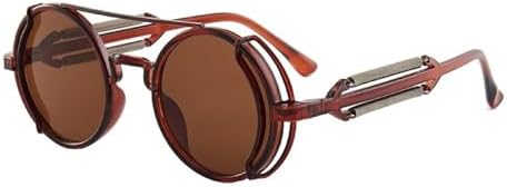 

Солнцезащитные очки в стиле стимпанк для мужчин и женщин, круглая металлическая оправа, панк, двойные пружинные дужки, классические очки с защитой от УФ-излучения UV400 MTZJH, Tea Tea