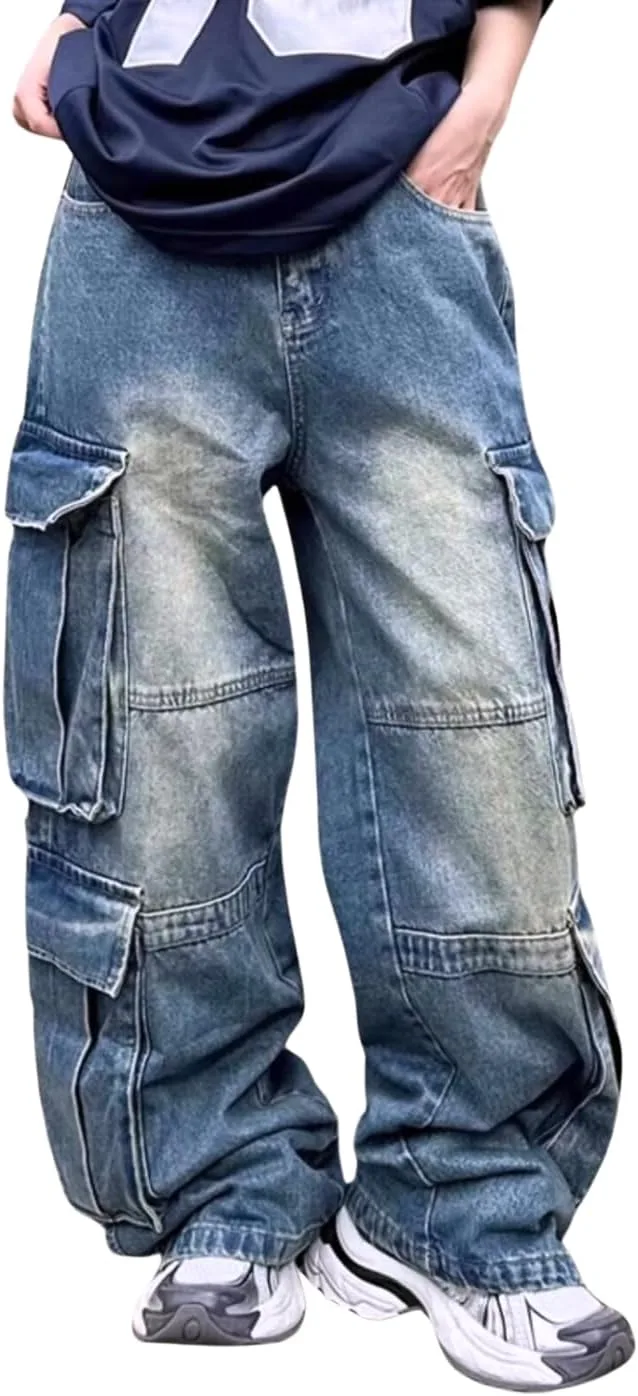 

Карго штаны с карманами мужские женские мешковатые джинсы Y2k широкие ноги гранж свободные джинсы одежда стритвир черные OTEEGX