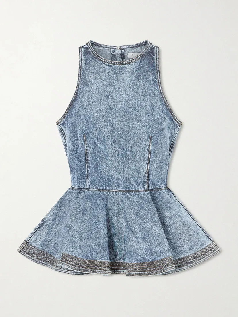 Джинсовый топ с баской Alaïa, голубой