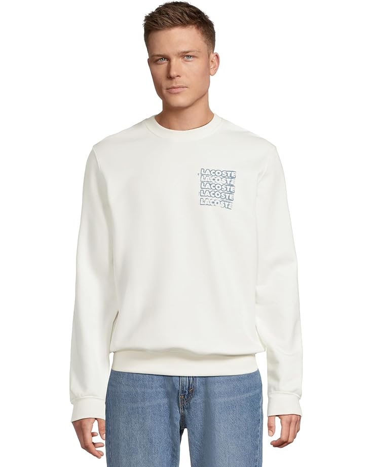 

Толстовка Lacoste Distorted Graphic Crew Neck Sweatshirt, цвет White/Dark Blue