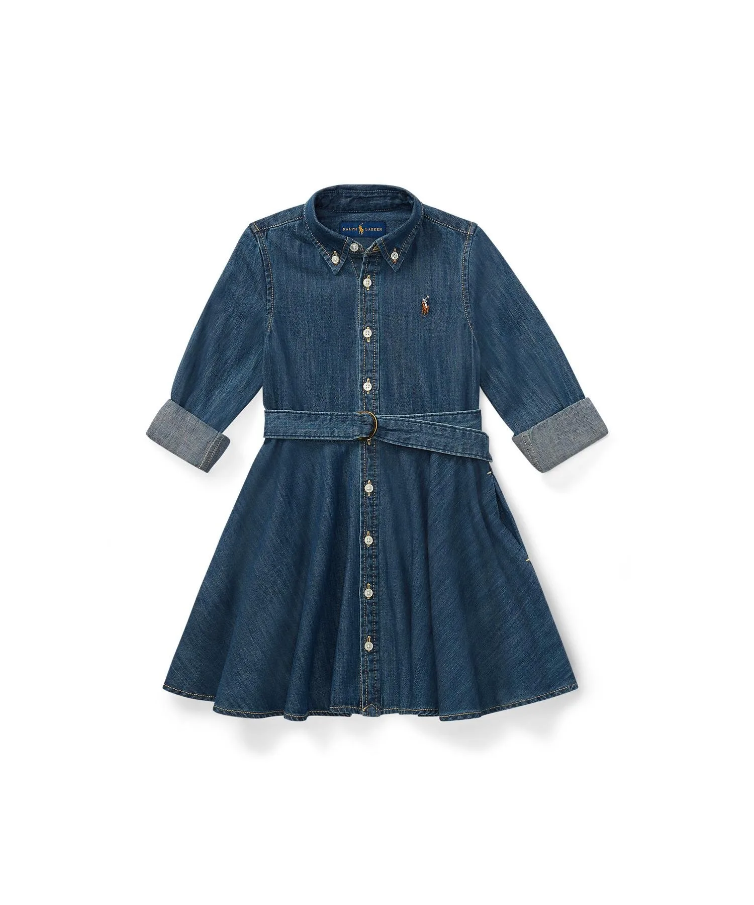 Платье-рубашка из хлопкового денима с поясом (для девочек, 2-6 лет) Polo Ralph Lauren, 410 Navy — фото 2