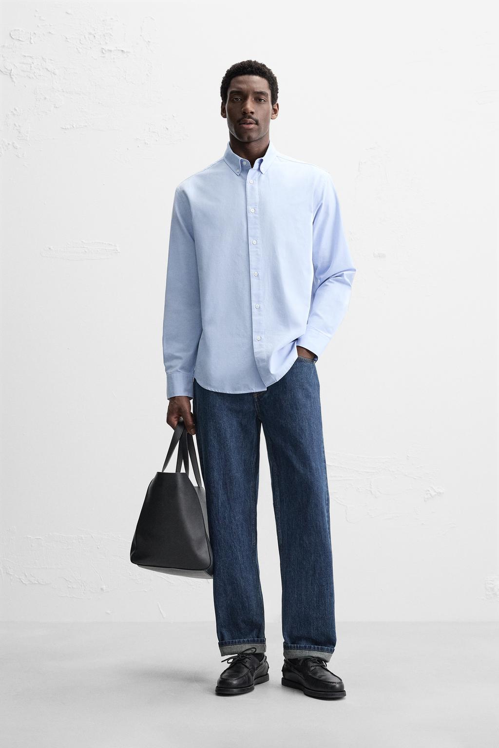 

Текстурированная оксфордская рубашка ZARA, небесно-синий