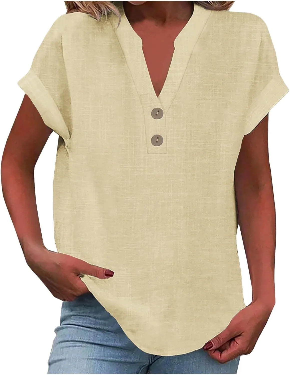 Блуза из льна и хлопка, GENERIC, Beige-c