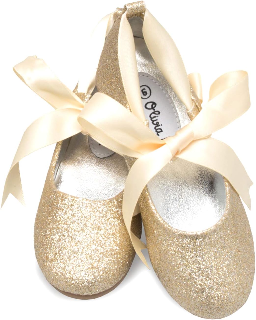 

Балетки для девочек Olivia K с милым дизайном балерины, с завязками из ленты, золотой