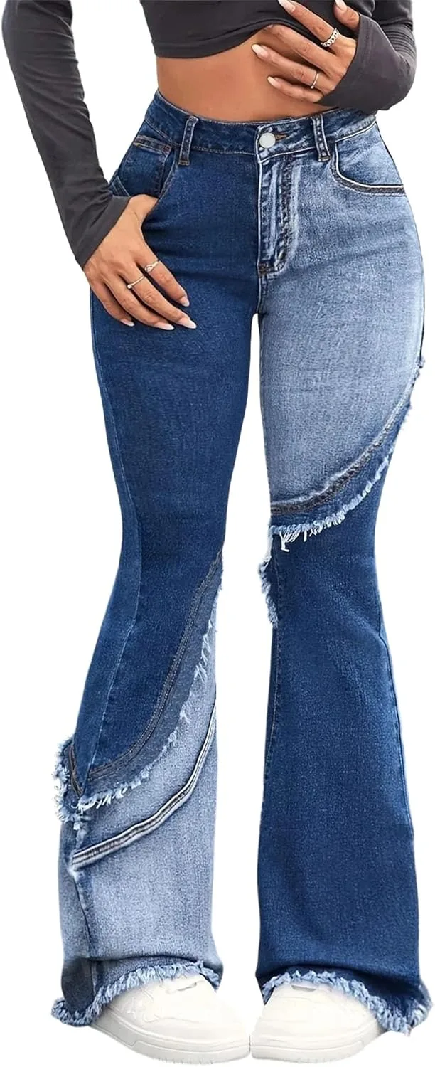 

Женские джинсы mid waist с растяжкой и расклешенным силуэтом, двухцветная стирка