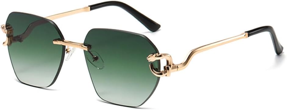 

Солнцезащитные очки неправильной формы, без оправы, с металлическими дужками в стиле «леопардовый принт», зеркальные дужки, персонализированные, модные, универсальные, стильные TYUVIVO, Green