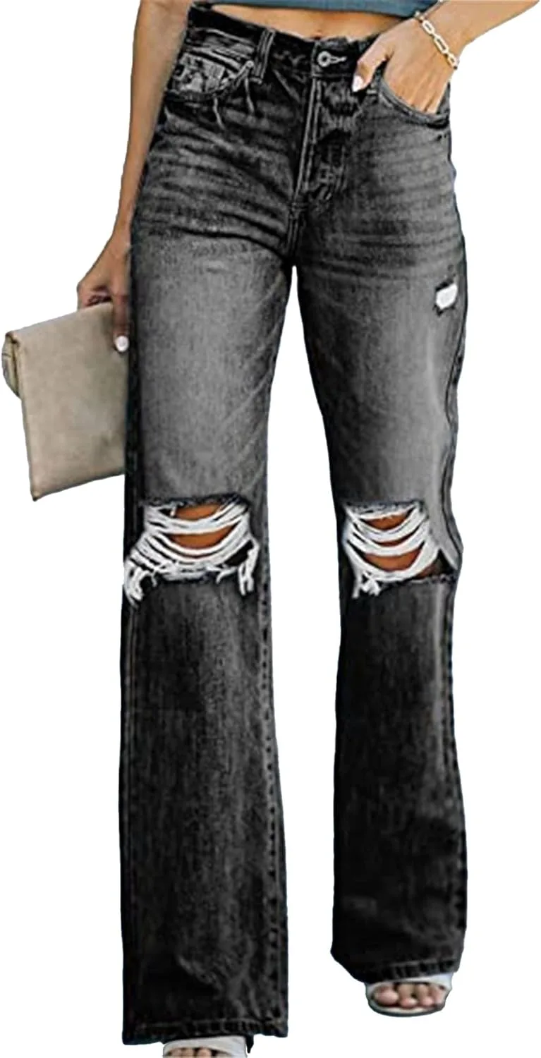 

DGHM-JLMY женские потертые рваные прямые джинсы с косыми карманами и пачворком