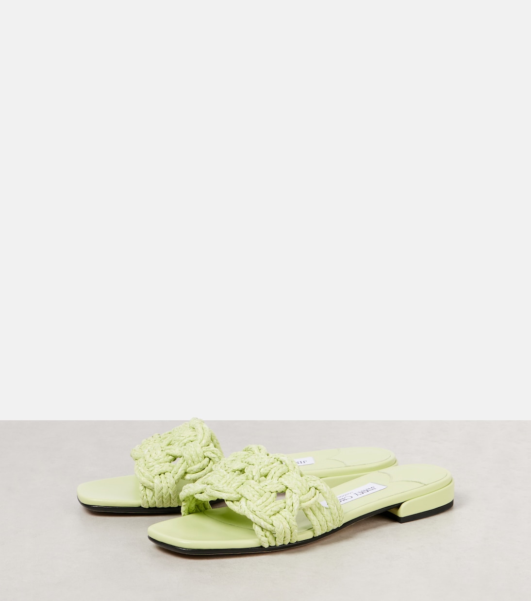 Сланцы Chara из рафии и кожи Jimmy Choo, Pistachio/Pistachio — фото 4