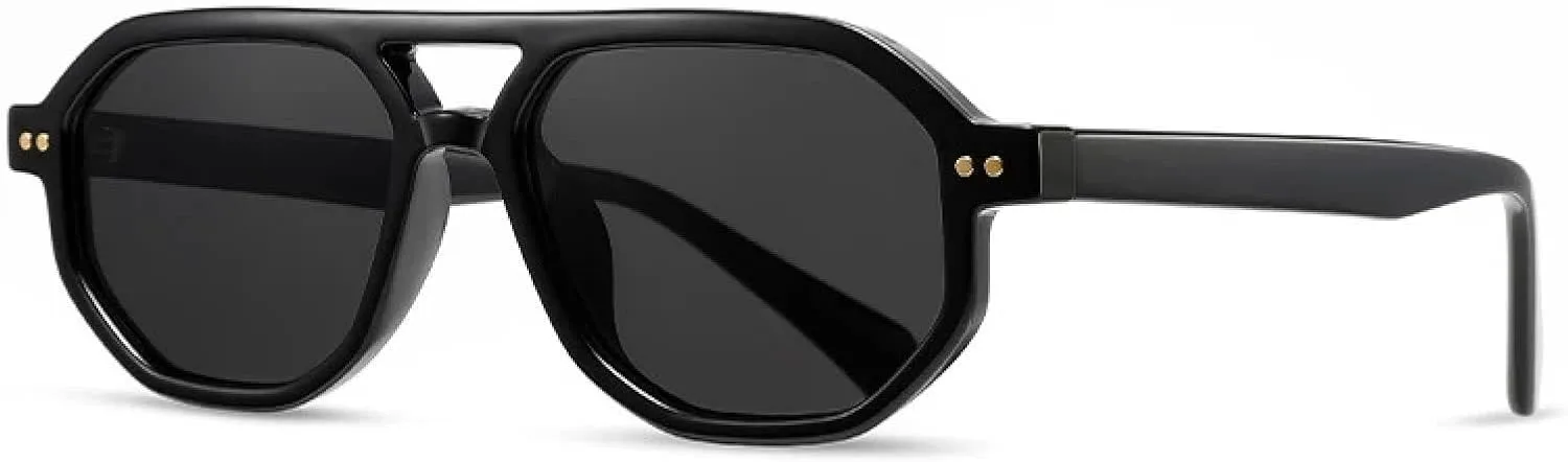 

Ретро-солнцезащитные очки с двойной перемычкой, многоугольные, женские, класса люкс, модные, градиентные, UV400, мужские, с заклепками TYUVIVO, Black Grey