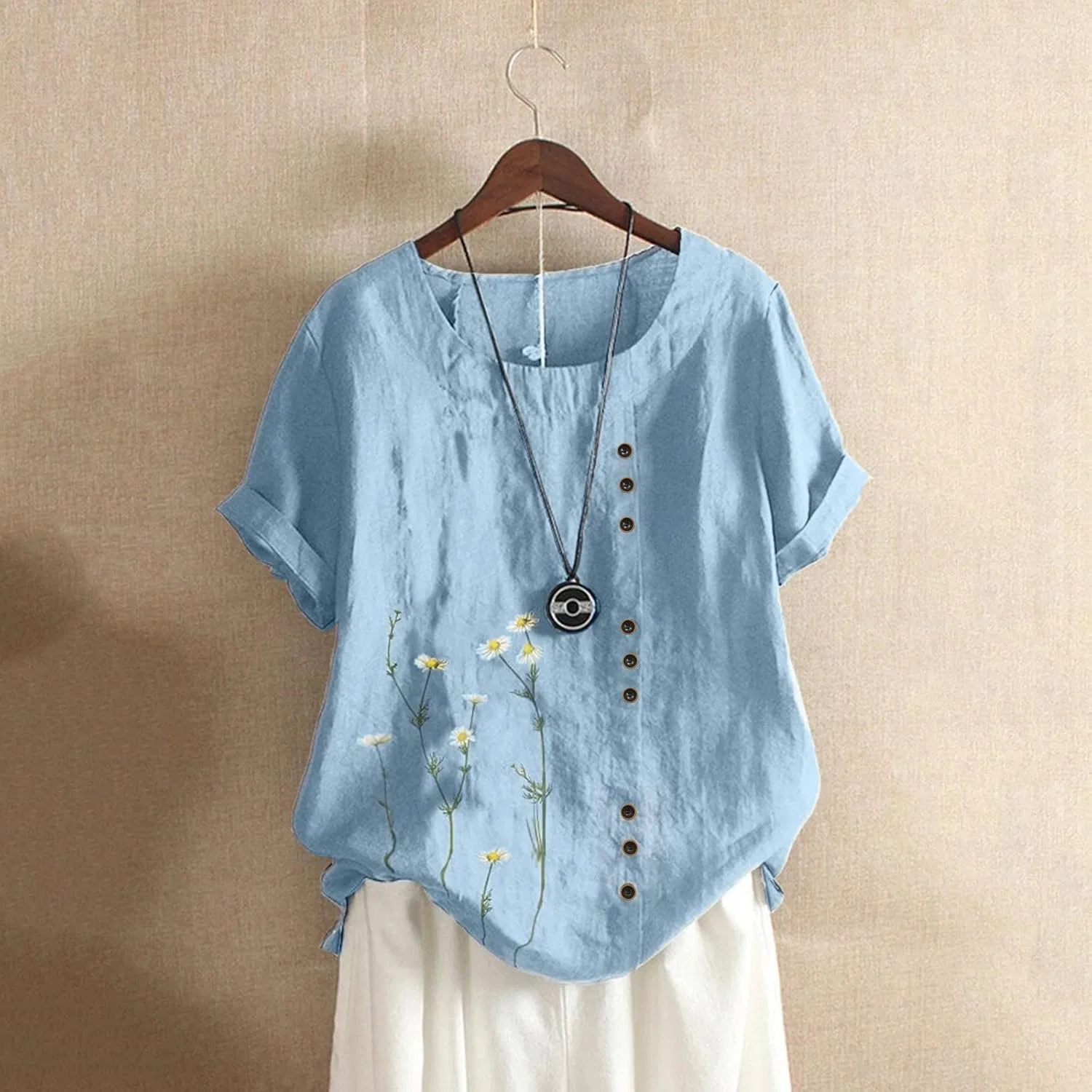 Блуза, свободная, с цветочным принтом, голубой — фото 3