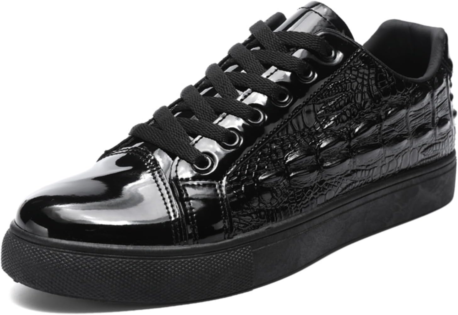 

Мужские модные кроссовки с текстурой аллигатора - глянцевый носок и матовая отделка, повседневные шнурованные прогулочные туфли с резиновой подошвой для путешествий, работы и ежедневной носки Kelibasi, черный