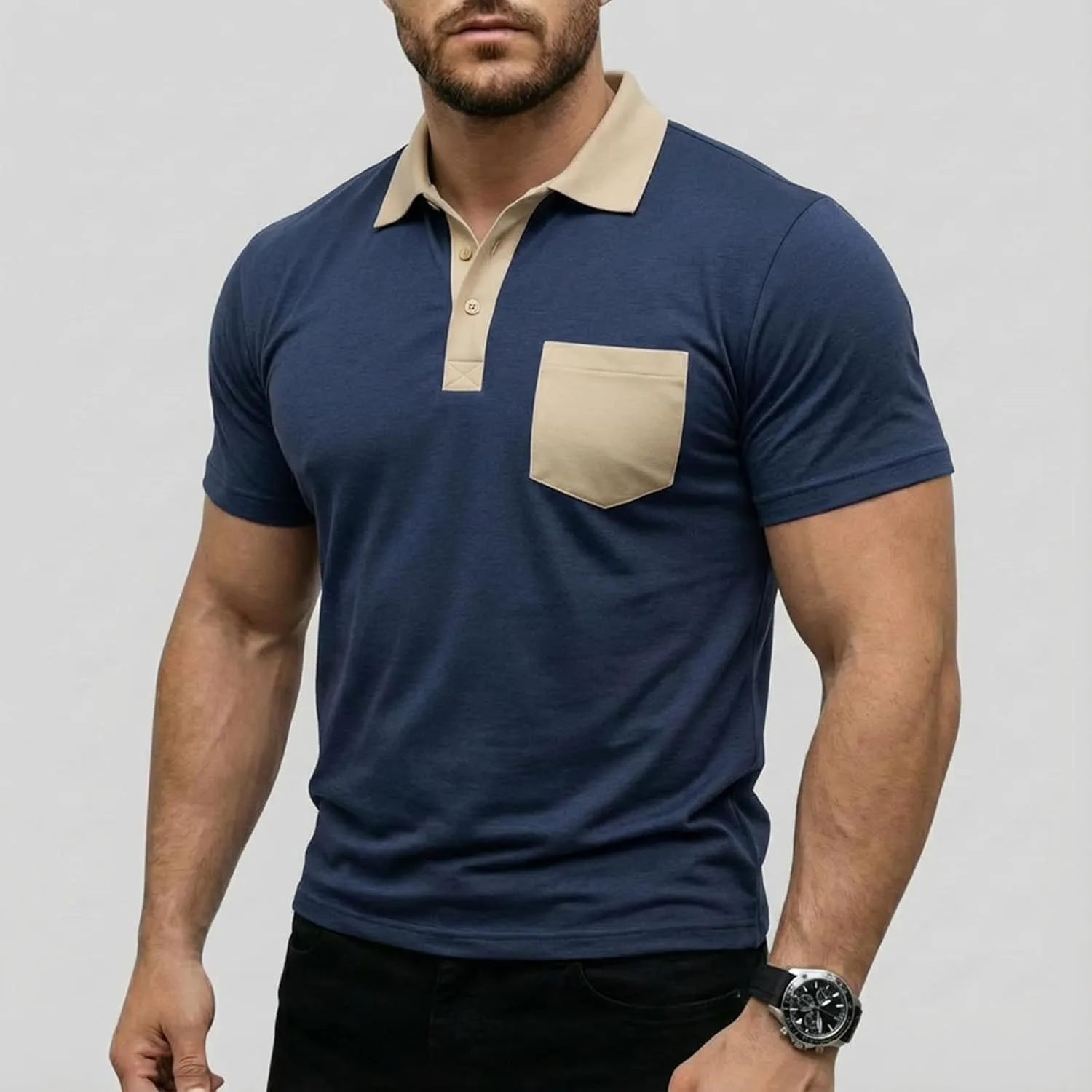 Мужская модная поло Slim Fit с коротким рукавом и карманом — фото 2
