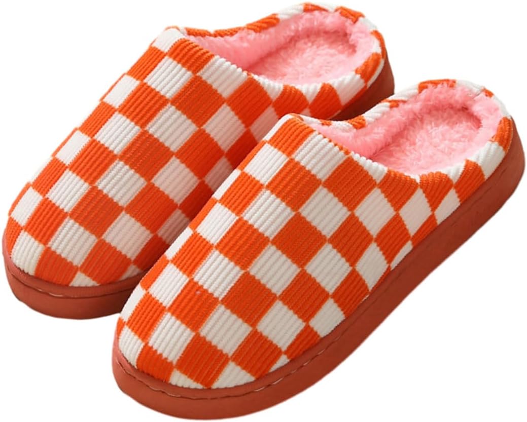 

Женские и мужские ретро тапочки с пушистой лицевой частью, мягкие и пушистые, клетчатые, милые, легкие, моющиеся, для дома и улицы, теплые Sxlingdo, оранжевый