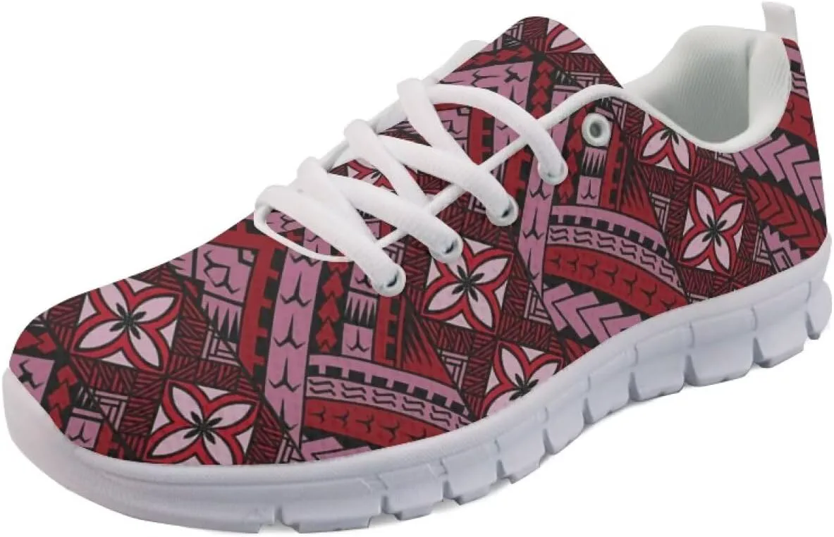 

AmzPrint Кроссовки для ходьбы и бега с гавайским и полинезийским островным племенным принтом, белая подошва, обувь Самоа для мужчин, повседневные кроссовки, красный