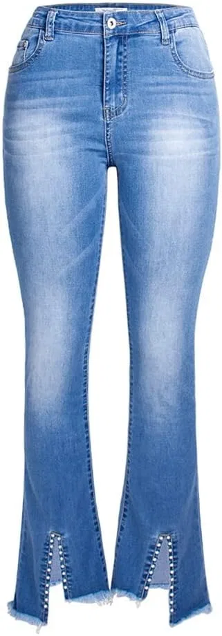 Джинсы с заниженной талией, с бисером, Blue