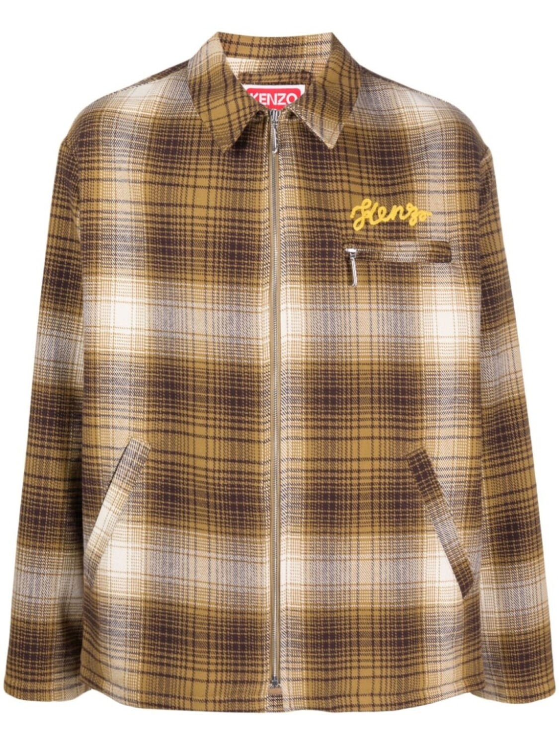 

Kenzo plaid-check cotton shirt jacket, коричневый