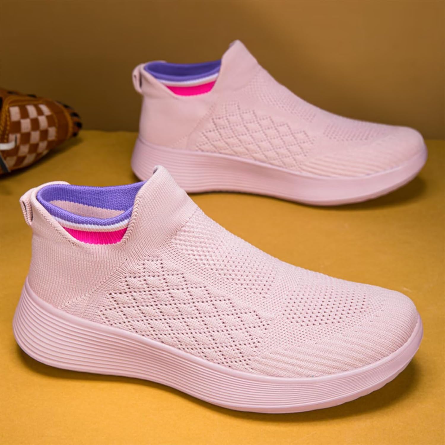Кроссовки Ozefiad Slip-on для мужчин и женщин, сетчатые кеды без шнурков, повседневная обувь для прогулок, фиолетовый/розовый — фото 2