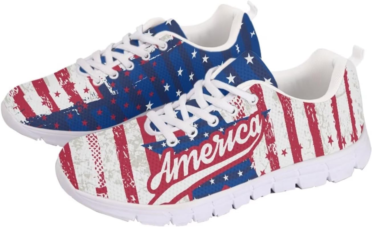 

Кроссовки с американским флагом для прогулок, кроссовки на 4 июля, повседневные беговые кроссовки для фитнеса на День независимости Getelinseng, America Stripe