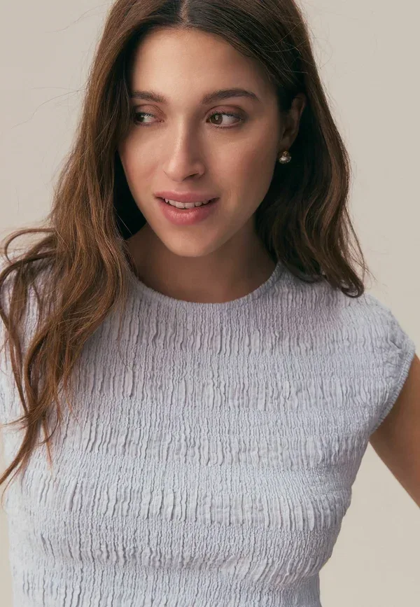 Блуза Next, Regular fit short sleeve textured crew neck top, синяя — фото 4