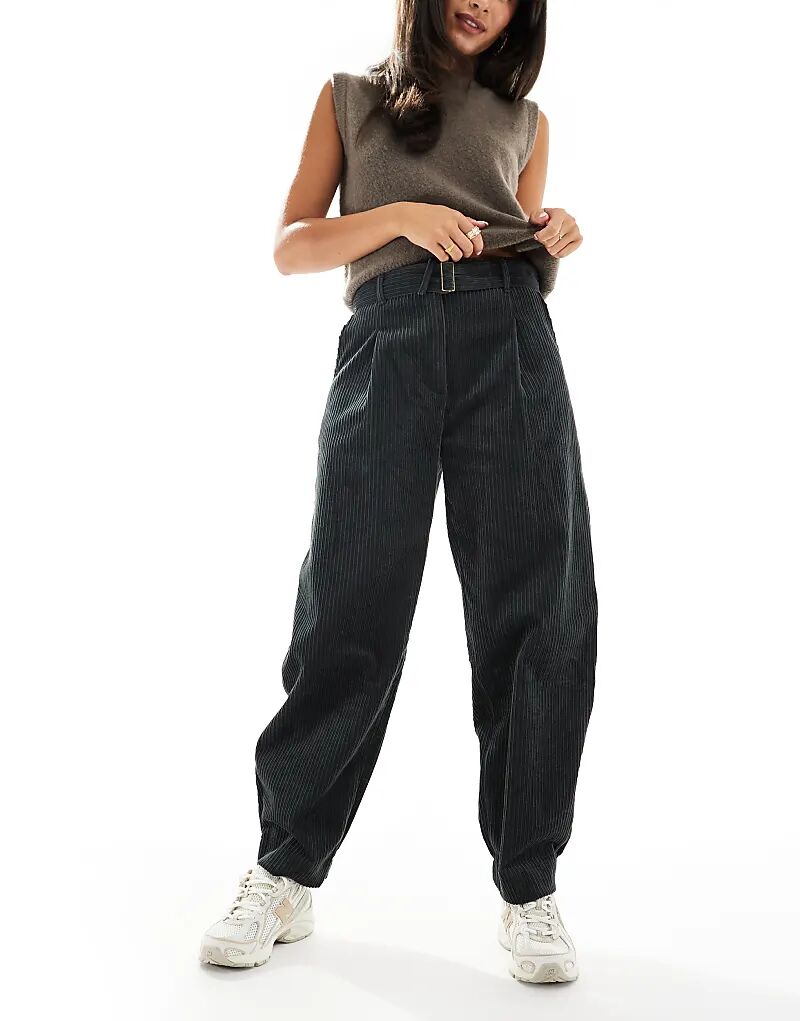 

Брюки-бочонки ASOS DESIGN вельветовые с поясом серого цвета