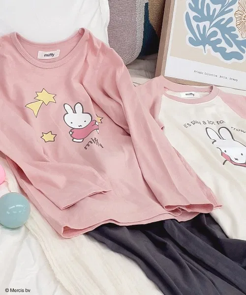 Комплект детской пижамы Miffy, из 2 топов и брюк, хлопок, розовый — фото 4