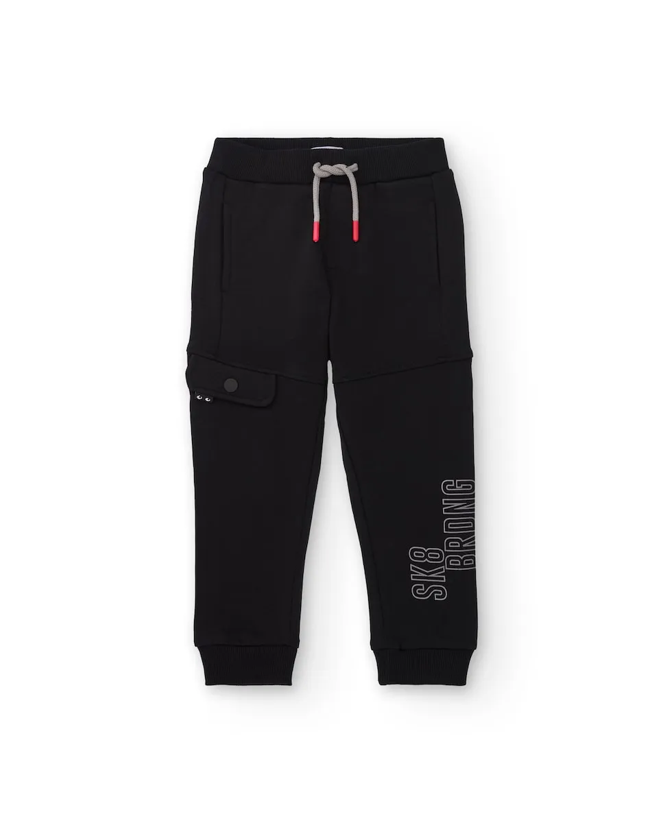 

Черные спортивные брюки для мальчика с боковым карманом и принтом Tuc tuc