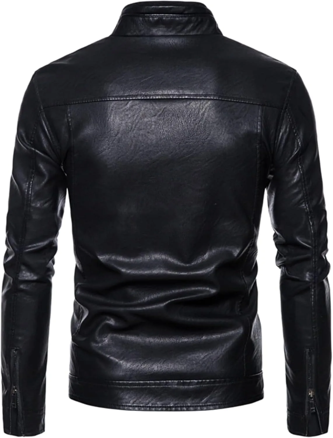 Куртка мужская в стиле мотоциклетной, Premium Faux Leather, с несколькими карманами на молнии и приталенным силуэтом Generic, черный — фото 4