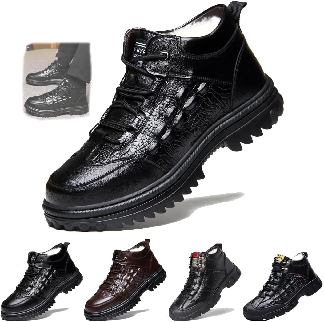 

Мужские комфортные ботинки для зимнего треккинга и походов по снегу, мужские ботинки Челси из кожи с высокими берцами, повседневная обувь для мужчин, модные кроссовки Generic, черный