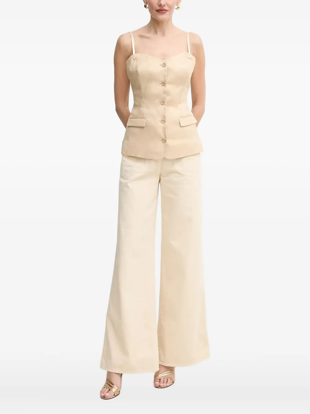 

Топ из льняной смеси с пуговицами спереди GUESS USA, нейтральный