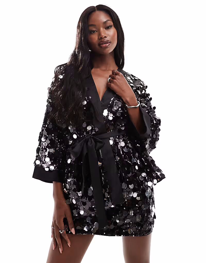 

Кимоно в стиле диско с пайетками ASOS DESIGN черного цвета
