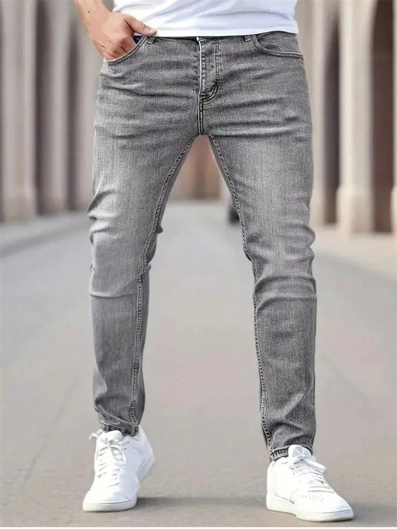 Джинсы прямые современные Slim Fit, серый — фото 4
