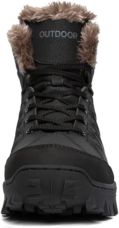 Мужские водонепроницаемые походные ботинки средней высоты, мужские теплые зимние снежные ботинки Generic, черный — фото 2