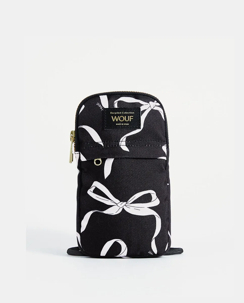 

Сумка на шнурке с карманом и задним отделением для мобильного телефона с принтом в виде черно-белого банта Wouf, черный