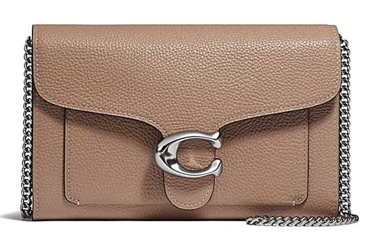 

Кожаная цепочная сумка, сумка через плечо, кроссбоди, клатч маленькая женская светло-коричневая COACH, Set (Bag+Dust Bag)
