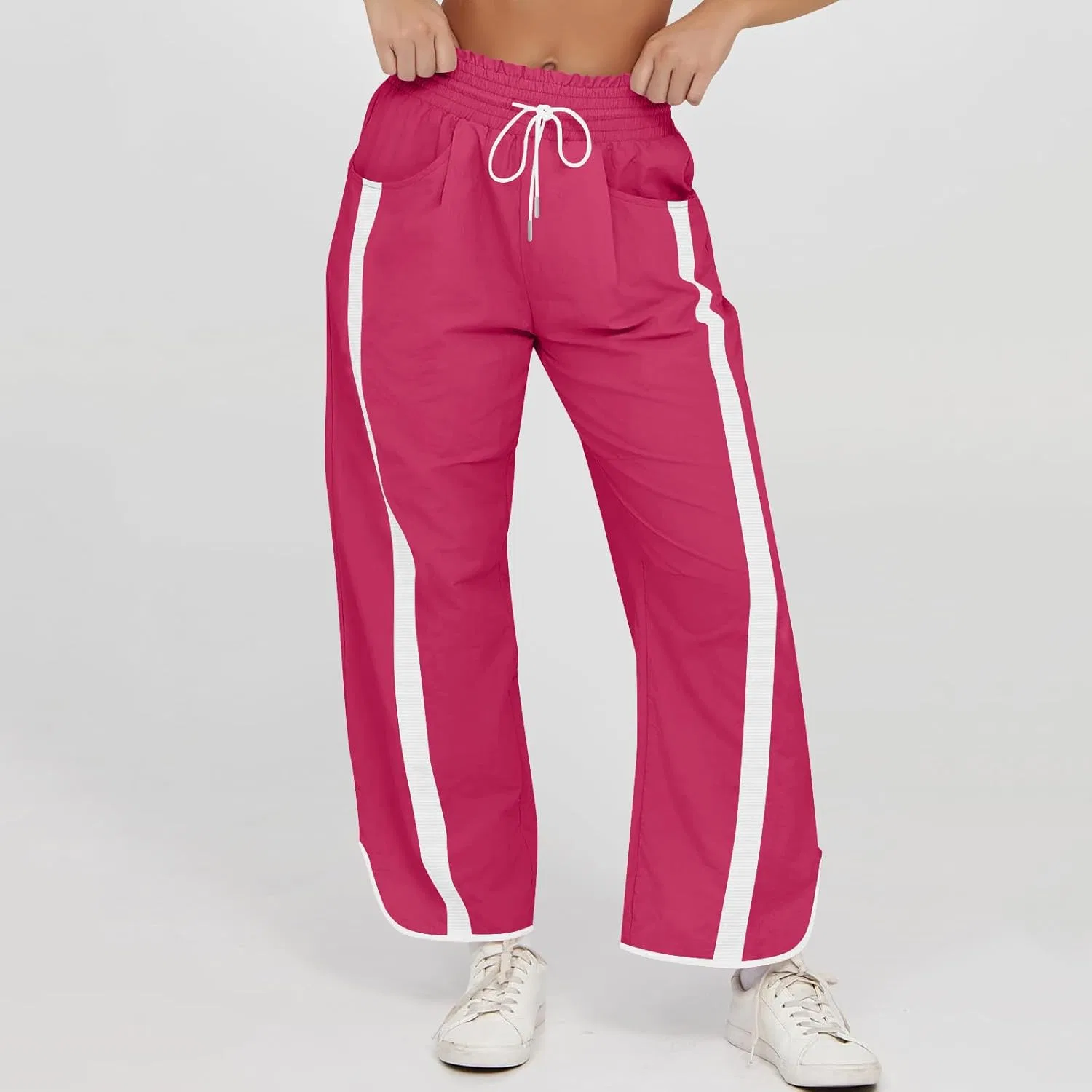 Женские мешковатые широкие брюки Casual на резинке бочка спортивные штаны контрастный цвет Y2K Streetwear Generic, красный — фото 2
