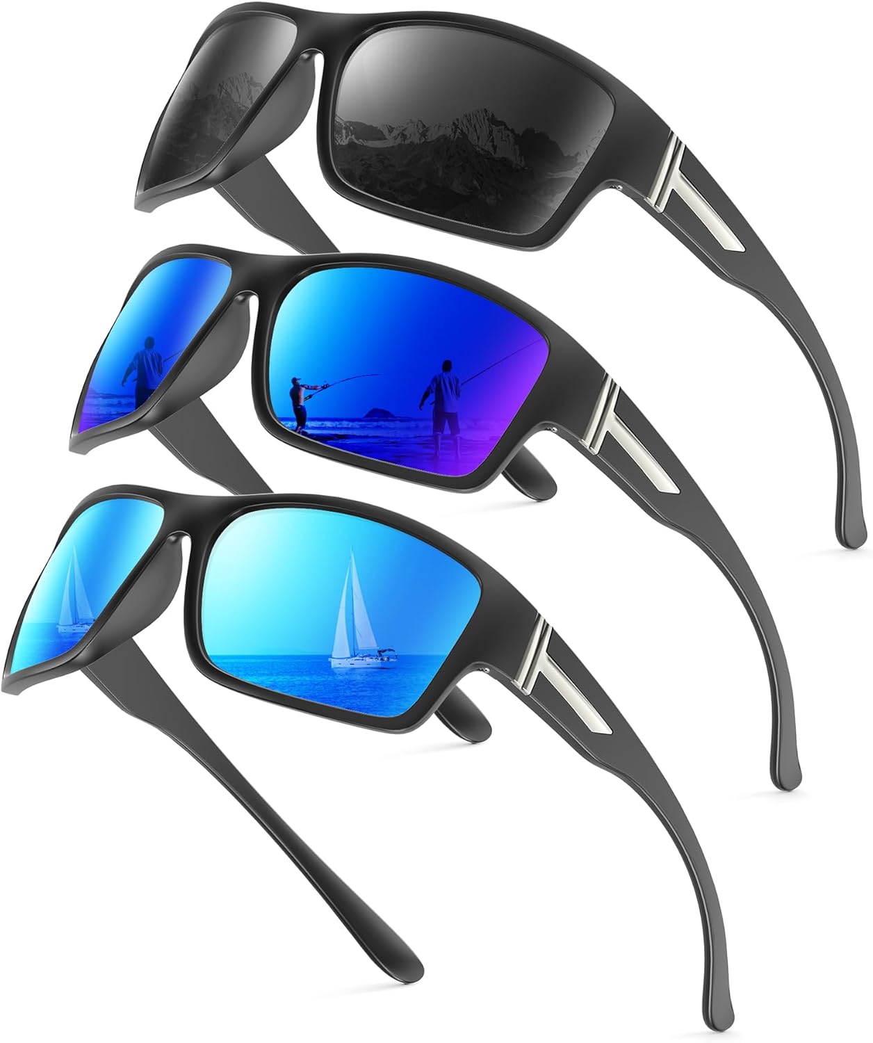 

Поляризованные солнцезащитные очки KALIYADI для мужчин и женщин, спортивные солнцезащитные очки: поляризованные солнцезащитные очки для мужчин и женщин с защитой UV400 для рыбалки и гольфа, A06-black+ice Blue+dark Blue