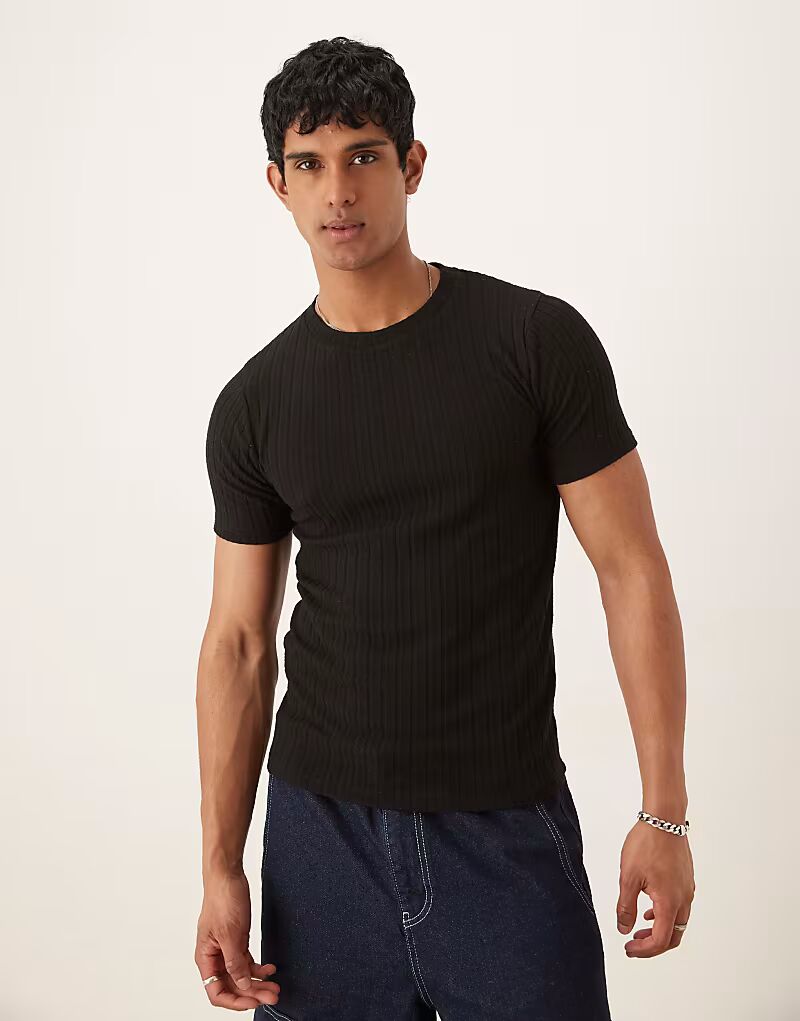 

Футболка ASOS DESIGN muscle fit rib черного цвета