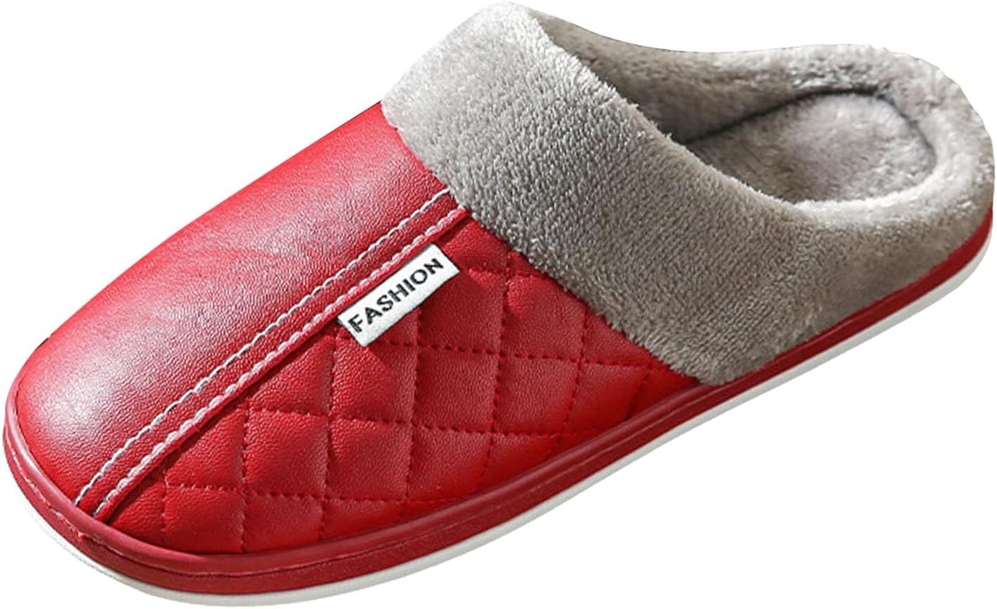 

Тапочки для женщин и мужчин зима плюш теплые с закрытым носком хлопковые тапочки повседневные на плоской подошве легкие с резиновой подошвой зимняя обувь для дома, для улицы и дома Generic, красный