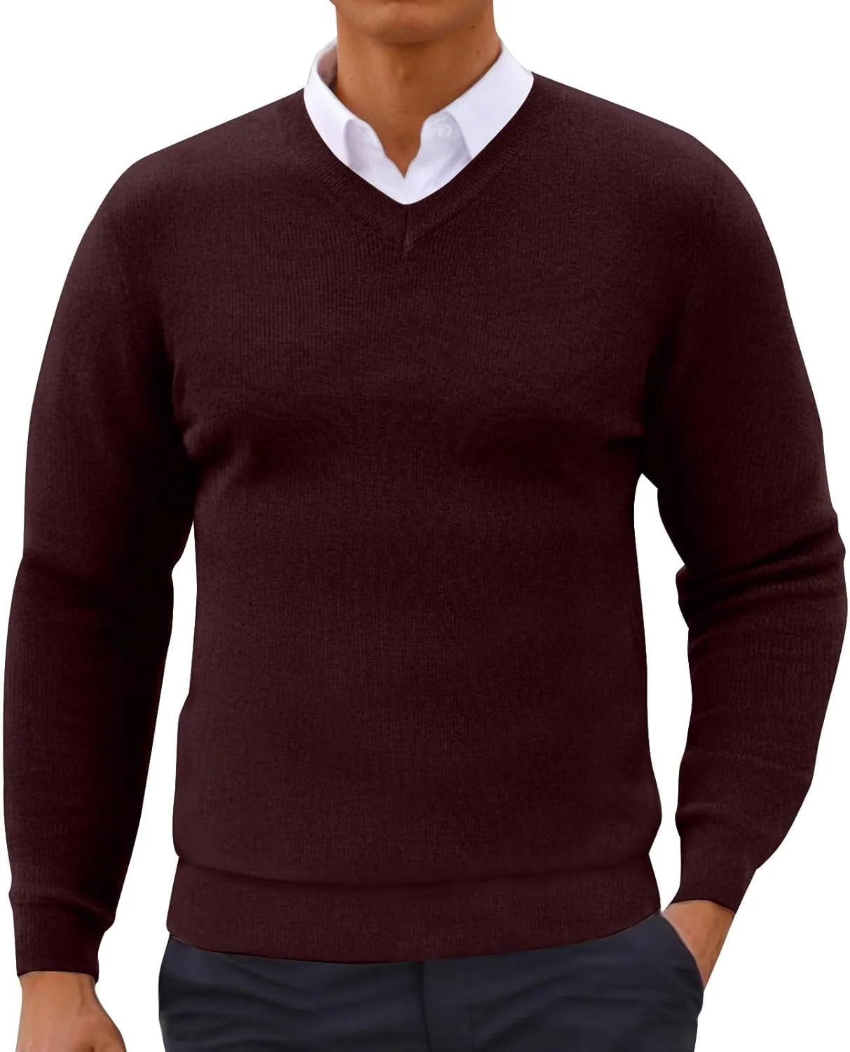 

Мужской свитер с V-образным вырезом, длинный рукав, slim fit, хлопок