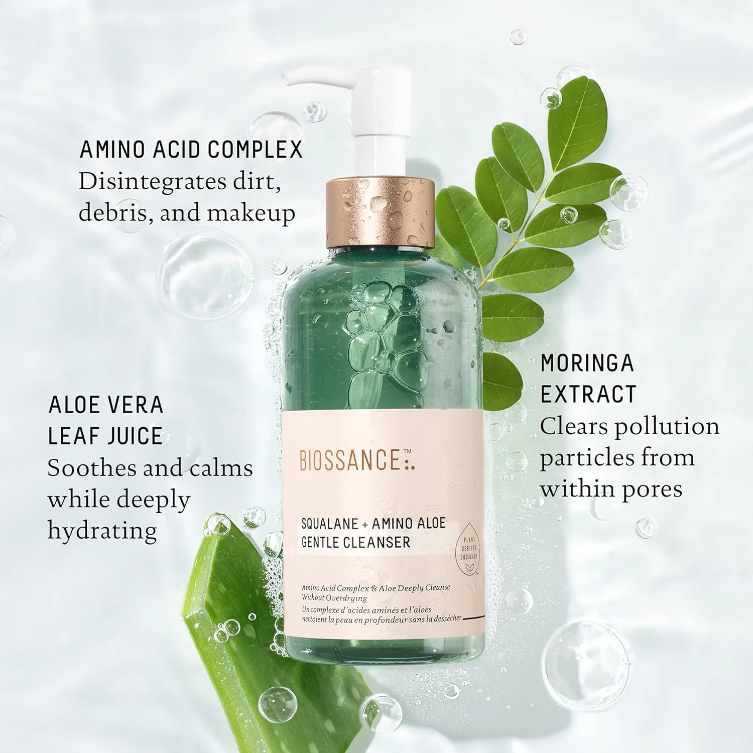 Гель для умывания Biossance — Squalane + Amino Aloe Gentle Face Wash - пенящийся , увлажняющий для всех типов кожи, 200 мл — фото 3