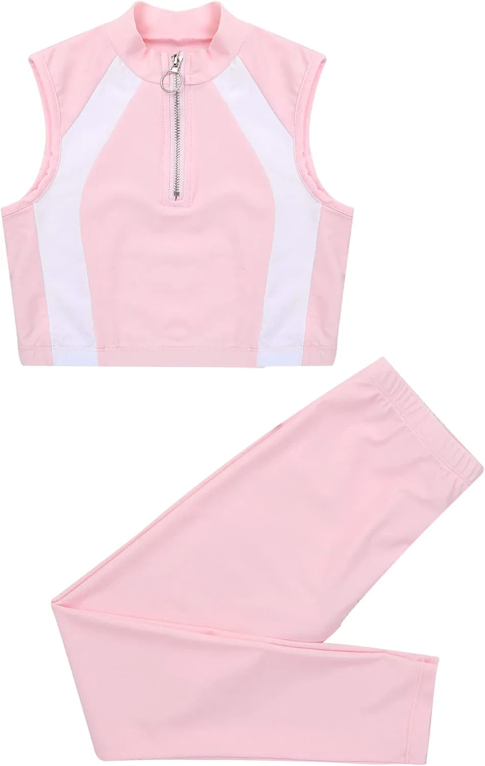 Детский спортивный костюм Mufeng, топ с леггинсами, Zipper Pink — фото 3