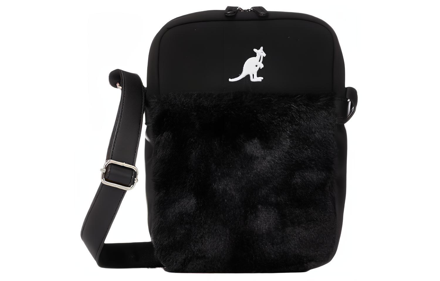 

KANGOL Кожаная сумка через плечо с мехом унисекс черная, Black