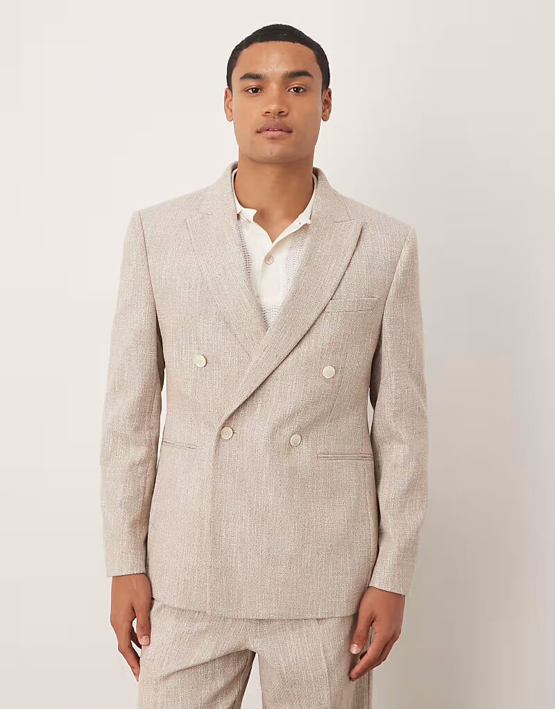 

Двубортный пиджак классического кроя из бежевой ткани в крапинку Asos Design